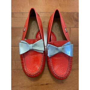 Venettini Girl's Coral/ Salmon/ Orange Bow Leather Loafers Flats Size 35